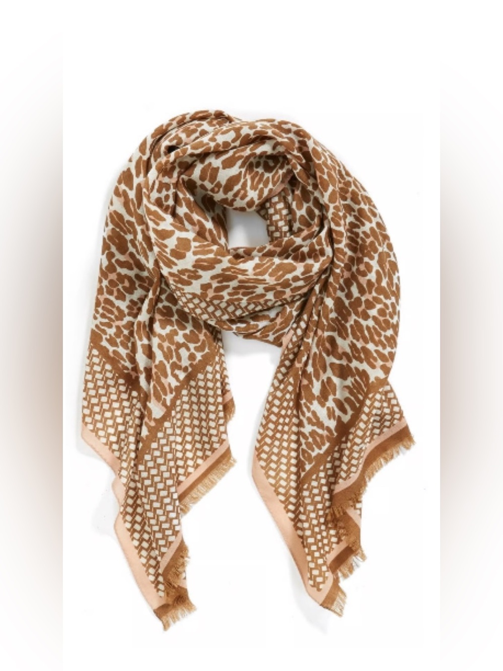 Tory Burch Beige and Brown Logo Pattern Scarf